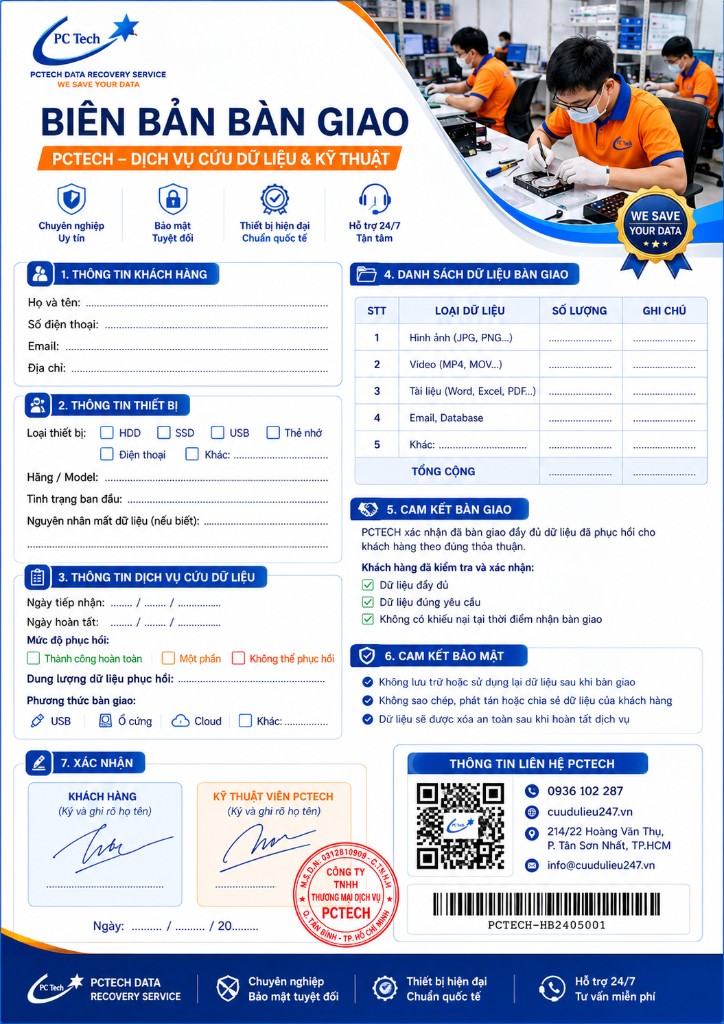 Biên bản bàn giao PCTech - Data Recovery Service