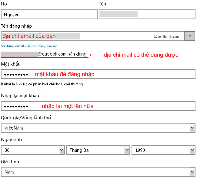 Hình minh họa Tạo tài tài khoản đăng ký HotMail, Outlook