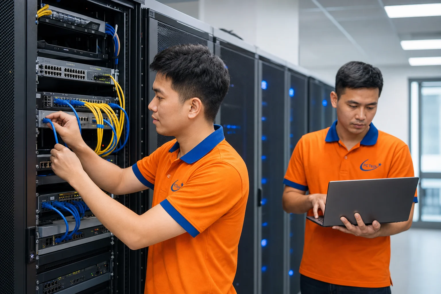 Kỹ thuật viên PCTech triển khai mạng doanh nghiệp