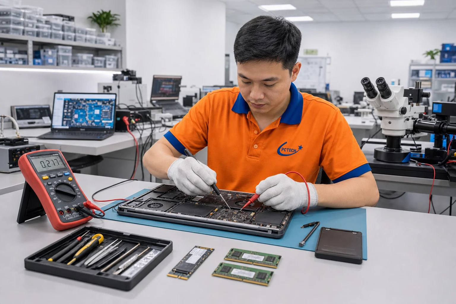 Kỹ thuật viên PCTech sửa chữa laptop