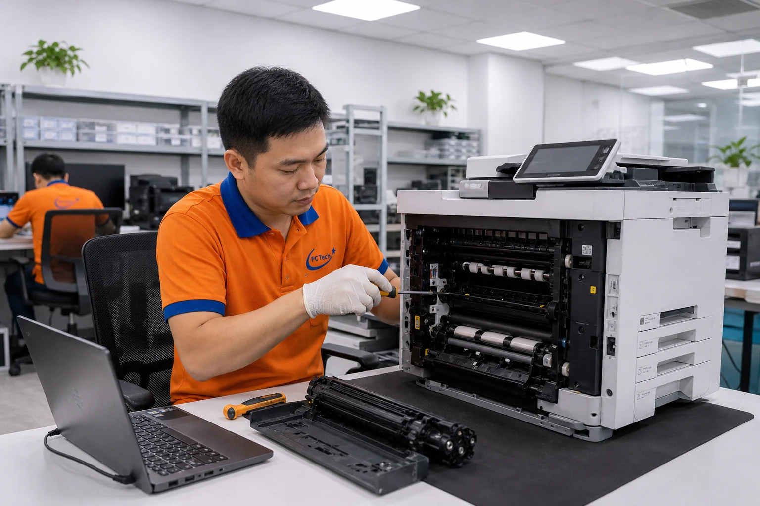 Kỹ thuật viên PCTech sửa chữa máy in