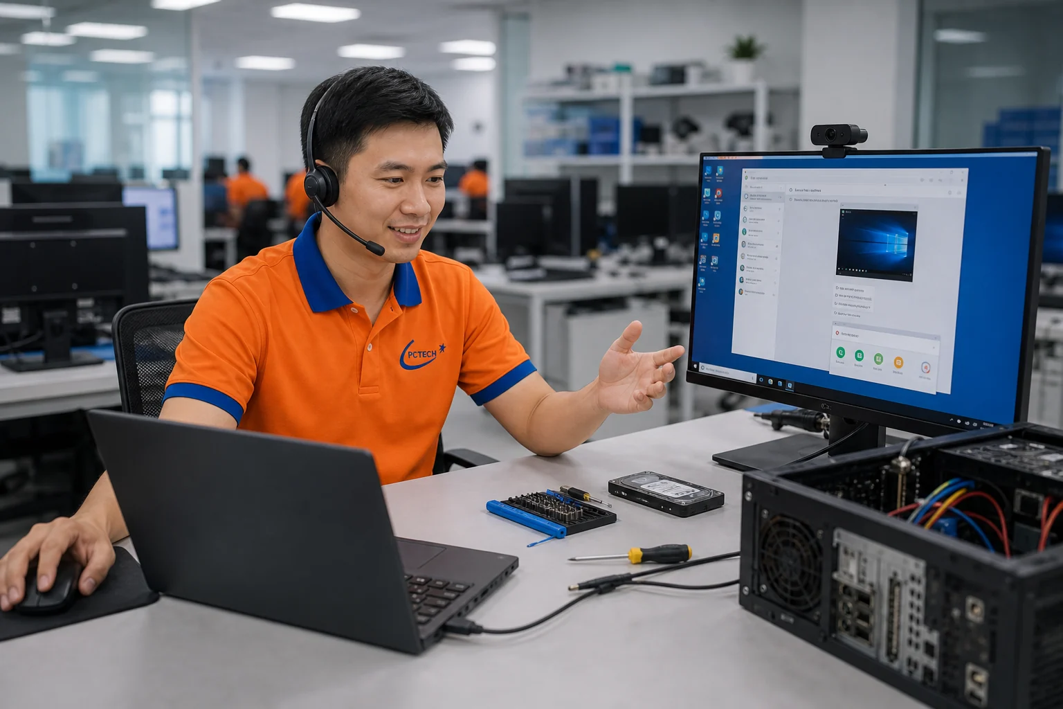 Kỹ thuật viên PCTech hỗ trợ sửa máy tính từ xa